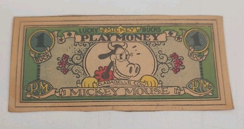 Lucky Bucks Play Money 1930's Disney Mickey Mouse / Clarabelle 