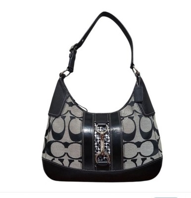 New Coach Hampton No.F13071 Black Gray Signature Leather Shoulder