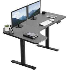 VIVO Electric 58" x 35" Corner Stand Up Desk, Black Table Top, Black Frame