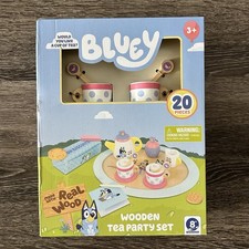 Bluey Tea Party Set   Wooden 20-Piece Pretend Play Set w/ Tray Teapot Cups NEW 
