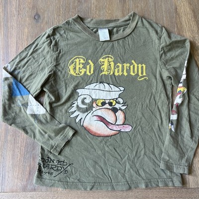 Ed Hardy Little Boys 4 Long Sleeve T Shirt Logo Print Green