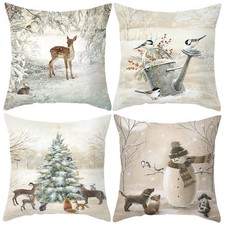 Animals Throw Pillow Cover Christmas - 18 x 18 Inch Pet Snowman Vase Deer Dog...