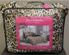 Juicy Couture Leopard Print Satin QUEEN 8pc Set Comforter,Shams,Sheet Set,Pillow