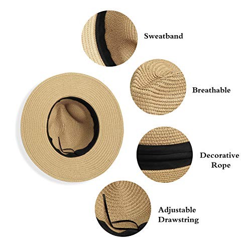 Kids Straw-Sun-Hat Boys Panama-Beach-Hat Girls Wide-Brim Sun Protection Fedora - Picture 5 of 8