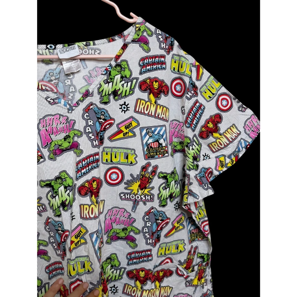 Vintage 90s Y2K Marvel Avengers Scrubs All Over Print USA Sz: 3XL E7 - Image 3 of 4