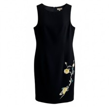 VTG 90s Little Black Dress Floral Embroidered Sz 10 Classic Cocktail Career Chic