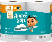 Angel Soft Toilet Paper 4 Mega Rolls 16 Regular Rolls Soft and Strong Toilet NEW