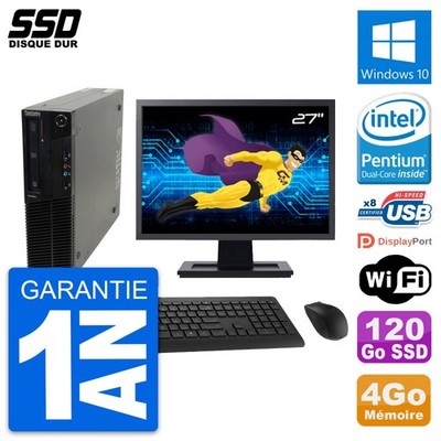 PC LENOVO M82 SFF Bildschirm 27 '' Intel G630 RAM 4Go SSD 120Go Windows 10 Wifi