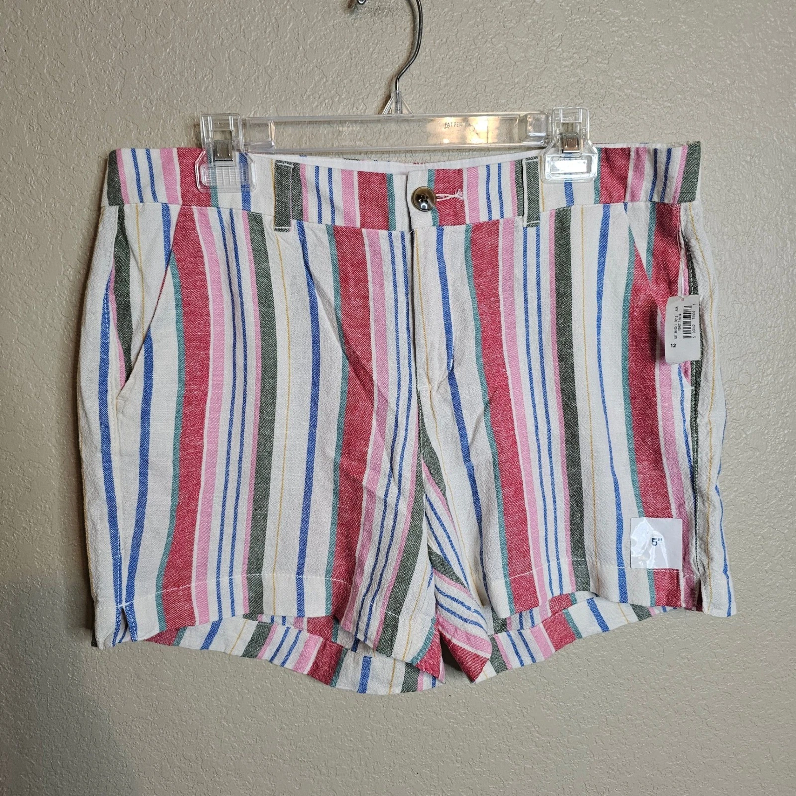 NWT Old Navy 5" Everyday Short Mid-Rise Multi-Color Striped Linen Blend Size 12