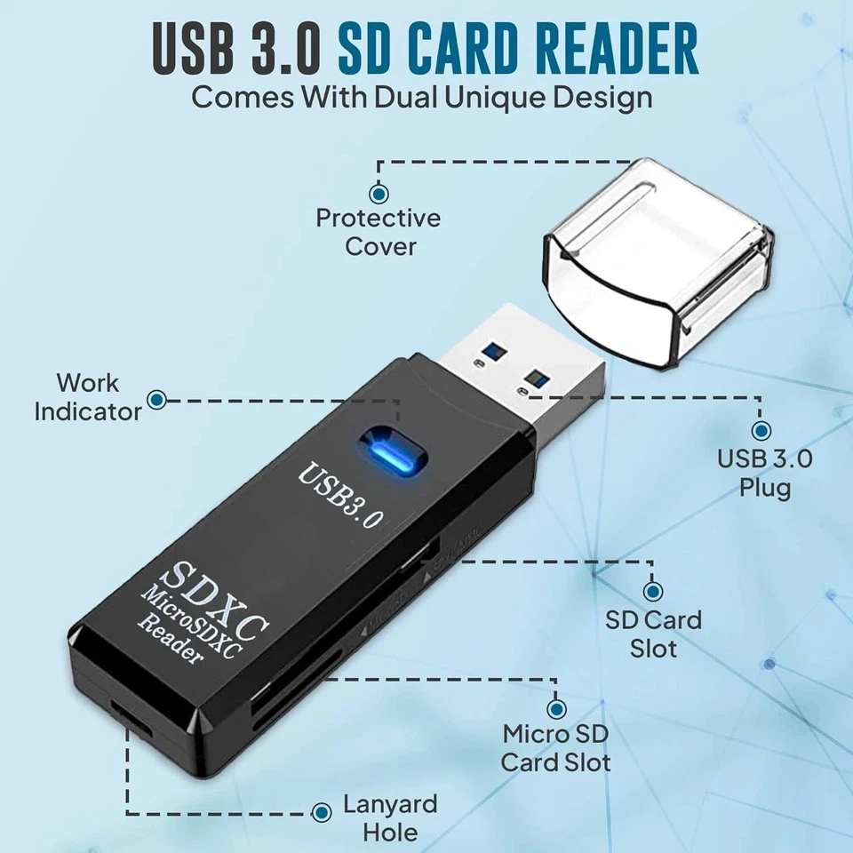 SD Card Reader USB 3.0 Micro SD SDHC SDXC MMC Mobile T-FLASH PC Laptop - Image 3 of 4
