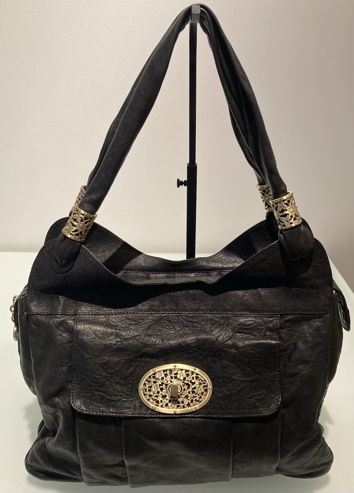BADGLEY MISCHKA AUTH RARE VINTAGE COUTURE LEATHER HANDBAG  $1450 EXCELLENT/NM!!