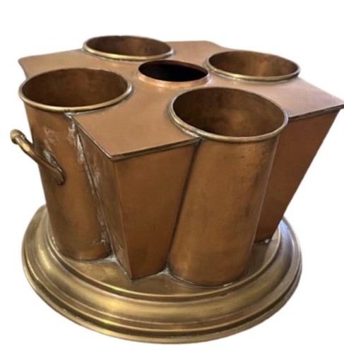 Global Views Copper Wine Caddy Cooler Chiller 4 Bottle Holder Brass Vintage