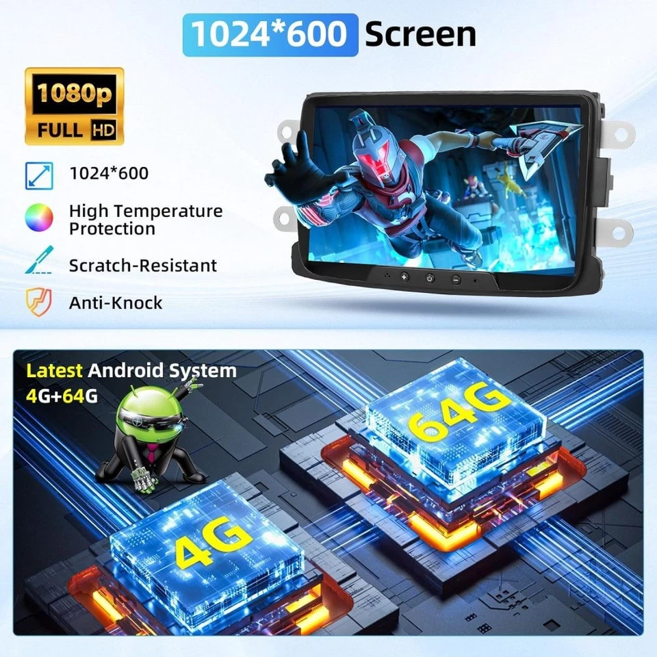 DAB+ 4+64GB Android 15 Autoradio GPS Carplay FM Für Dacia Lodgy Dokker 2012-2021 - Bild 4 von 4