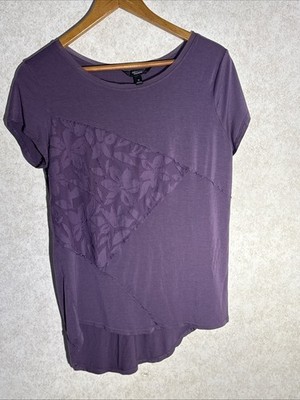 Simply Vera Wang Purple Short Sleeve Shirt Floral Soft Women's Size M