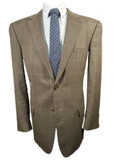 JOS. A. BANK Mens Brown SHEPHERDS CHECK Wool Suit Sport Coat Blazer Jacket 44L