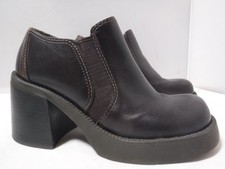 Vtg 90s Y2K 2000s MIA Brown Leather Chunky Block Heel Bratz Platform Booties 7.5