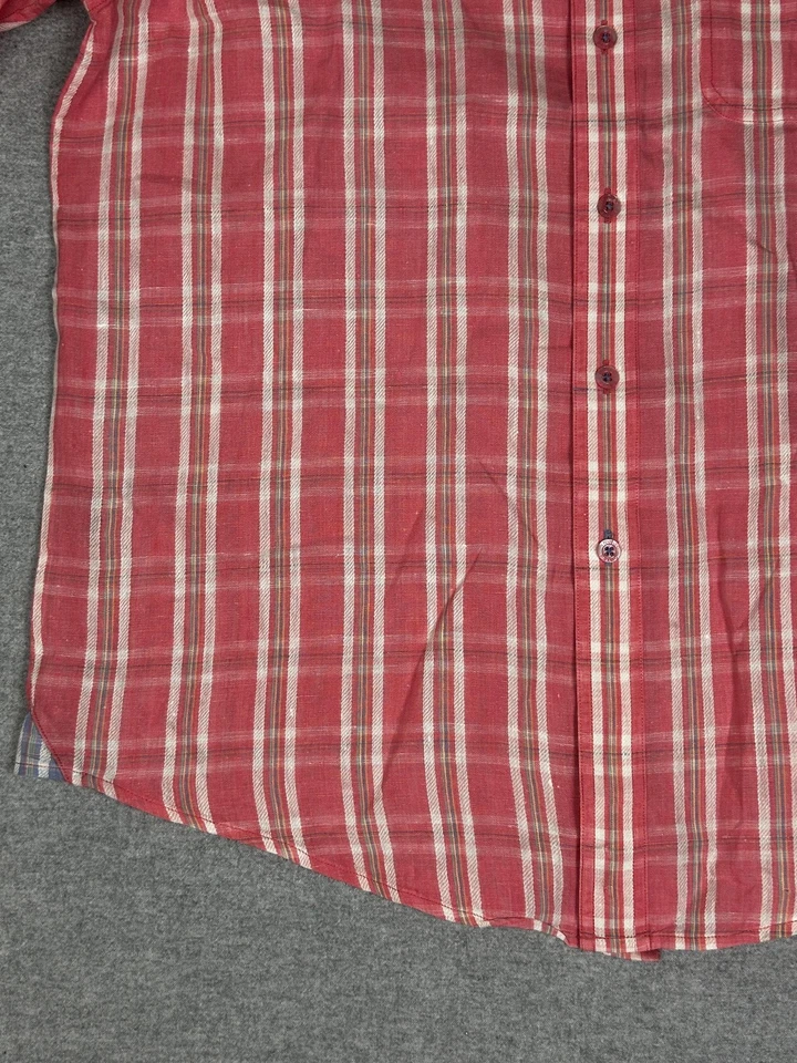 Indigo Palms Shirt Mens Large Linen Plaid Short Sleeve Button Up Summer Casual - Image 2 of 4