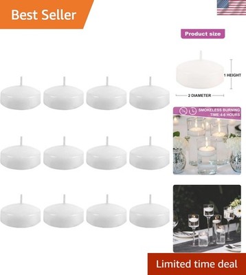 12 Pack Floating Candles 2  6 Hour White Unscented Dripless Wax Discs, Floati...