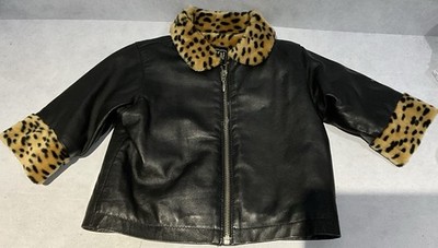 Baby Gap Vintage Y2K Leather Leopard Trim Jacket Size S/M | eBay