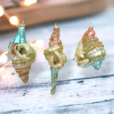Pastel Shells Set Of 3 Ornaments Coastal Christmas Decor SHIPS WITHIN 10 DAYS 