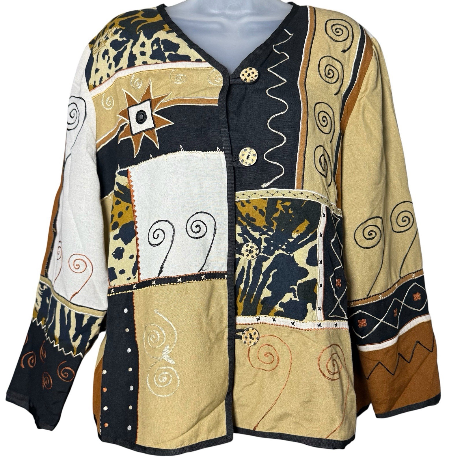 Indigo Moon Patchwork Embroidered Jacket Size Lar… - image 2