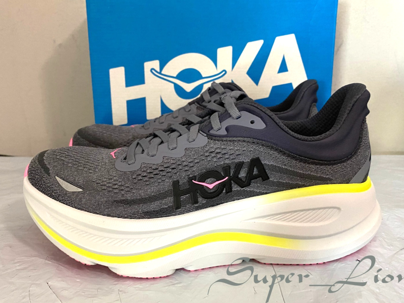NEW HOKA One One Women's BONDI 9 Running Shoes - SIZE 7.5, 8.5 - Charcoal/Yellow thumbnail 7