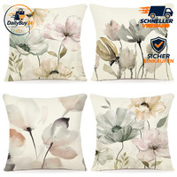 Kissenbezug 40X40Cm 4Er Set Leinen Florales AquarellgemäLde FüR Sofa 4 StüCk