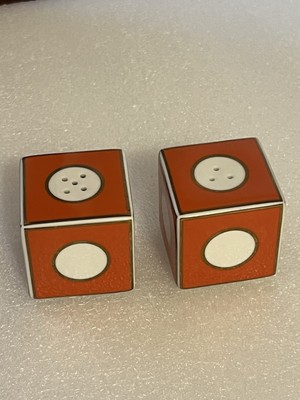 Jonathan Adler Orange White Gold Mod Dot Cube Salt & Pepper Shakers Collectible