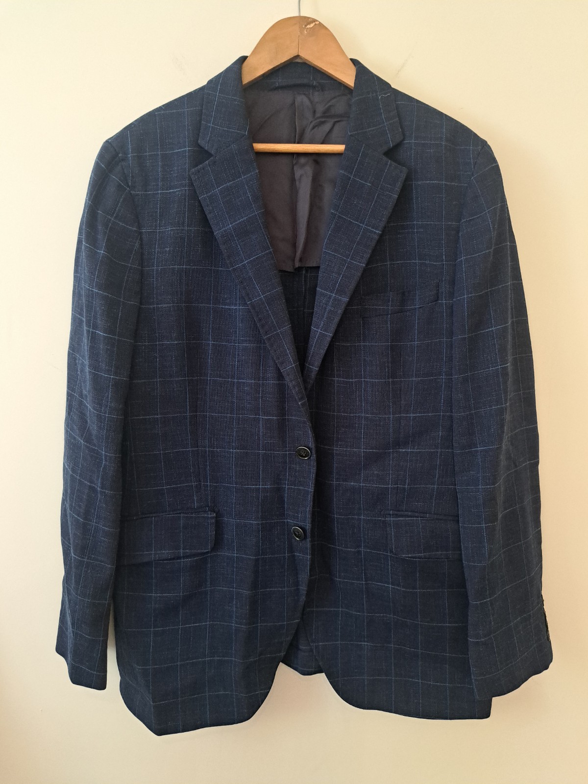 Giacca blazer lino Hackett check 44 blu navy Savile Fila Londra estate