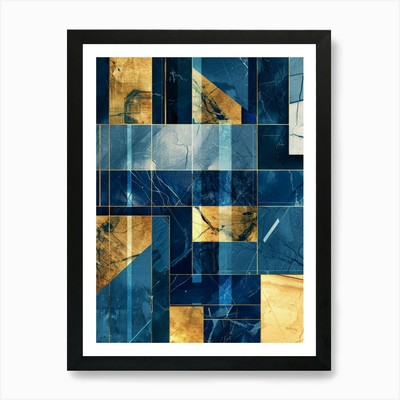 Abstrakt Blau und Gold 2 Kunstdruck Gerahmt Wandbild Poster Leinwanddruck Bild