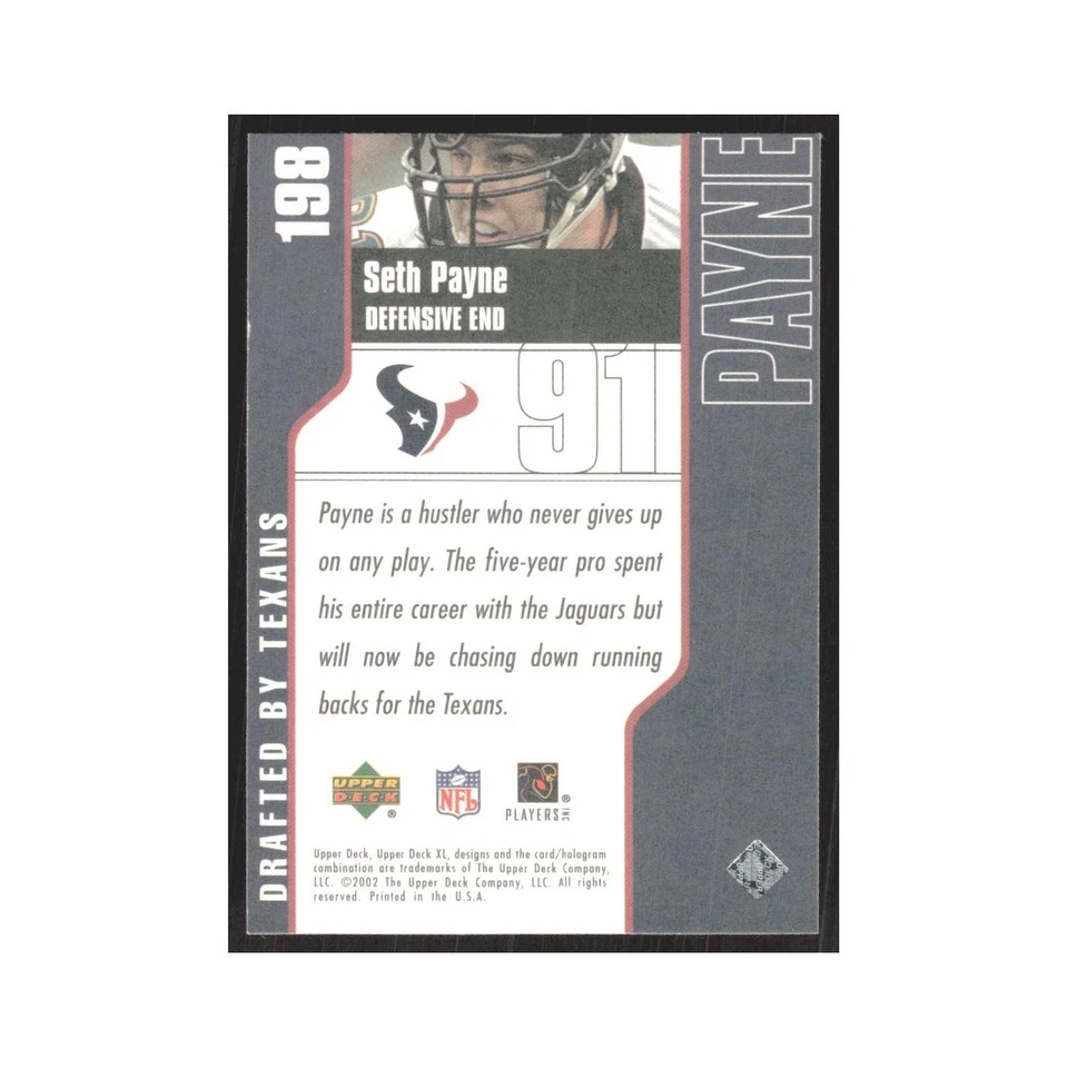 2002 Upper Deck XL Seth Payne Texans #198 - Image 2 of 3