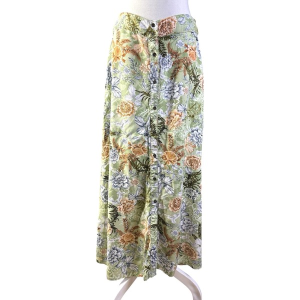 Dotti Women’s Size 12 Sage Green Floral Botanical Button Front Maxi Skirt