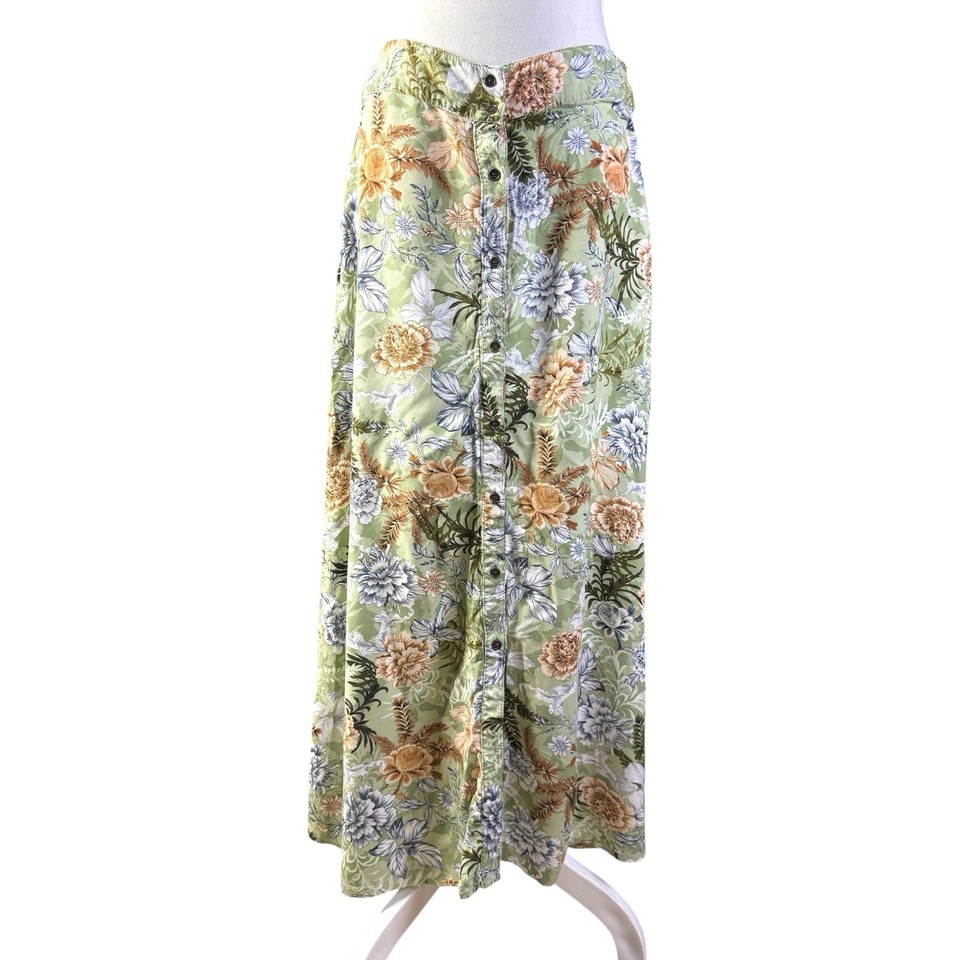 Dotti Women’s Size 12 Sage Green Floral Botanical Button Front Maxi Skirt
