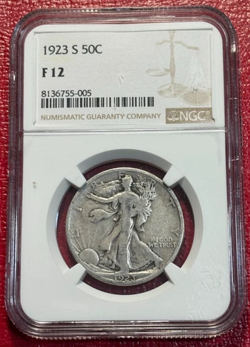 NGC F12 1923 S OBVERSE LIBERTY WALKING SILVER HALF DOLLAR COIN-OCT702