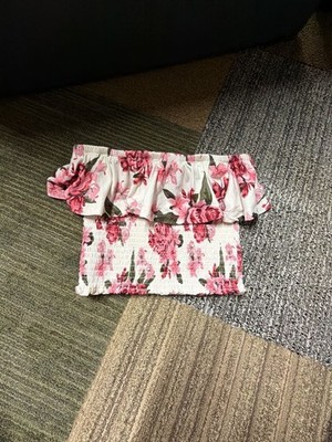 Hot & Kiss Floral Smocked Ruffle Tube Top Size M