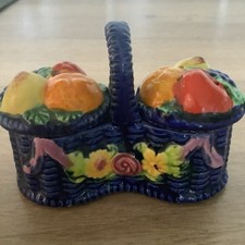 Vintage Japanese Marutomo Ware Woven Basket W/Fruit Salt & Pepper Pots Cruet Set