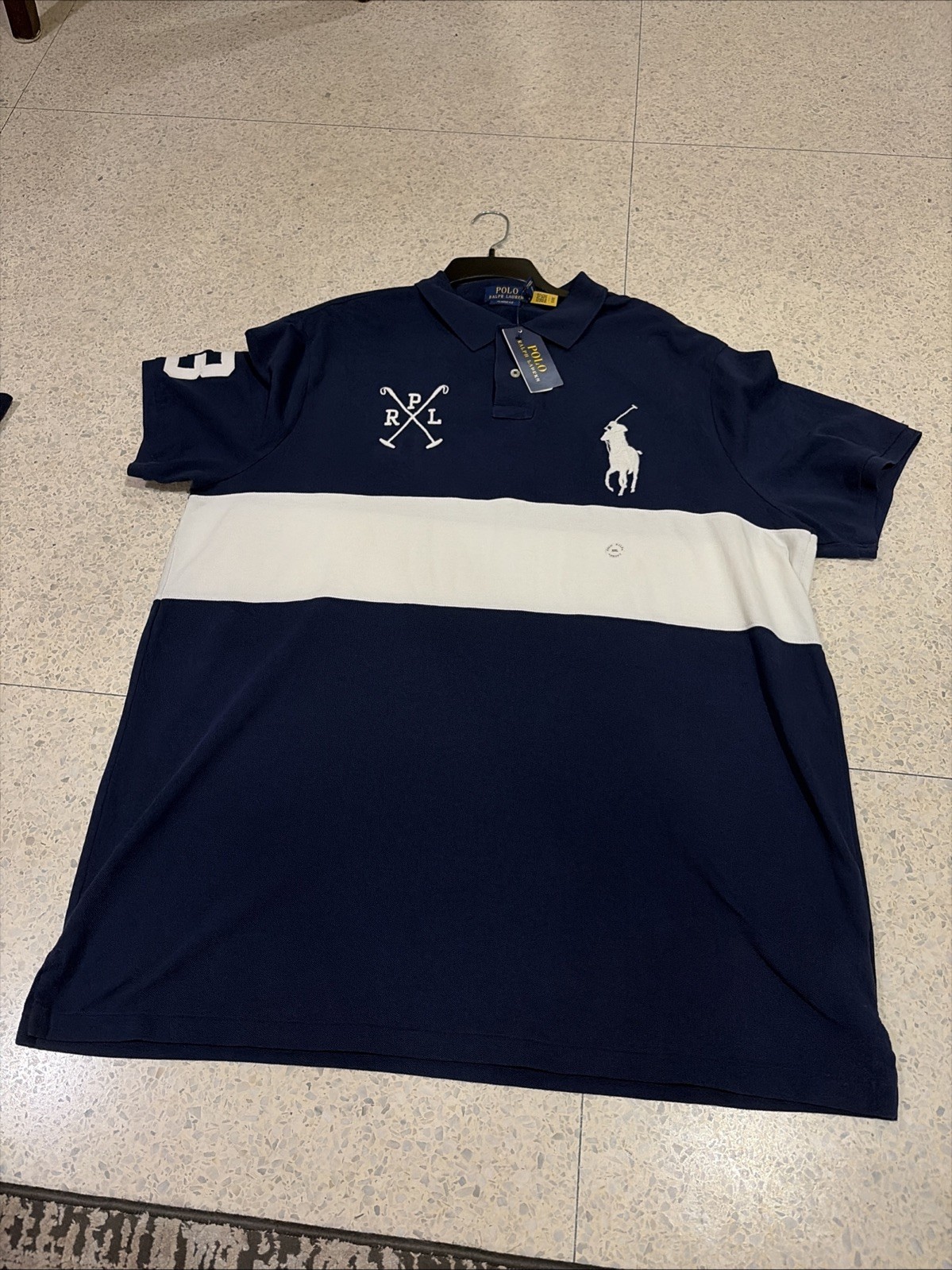 NWT Polo Ralph Lauren Big Pony Banner Striped Mesh Polo Shirt Navy RPL  Sz 2XL