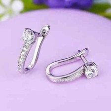 2Ct Round Cut White Moissanite Huggie Hoop Earrings 14k White Gold Plated