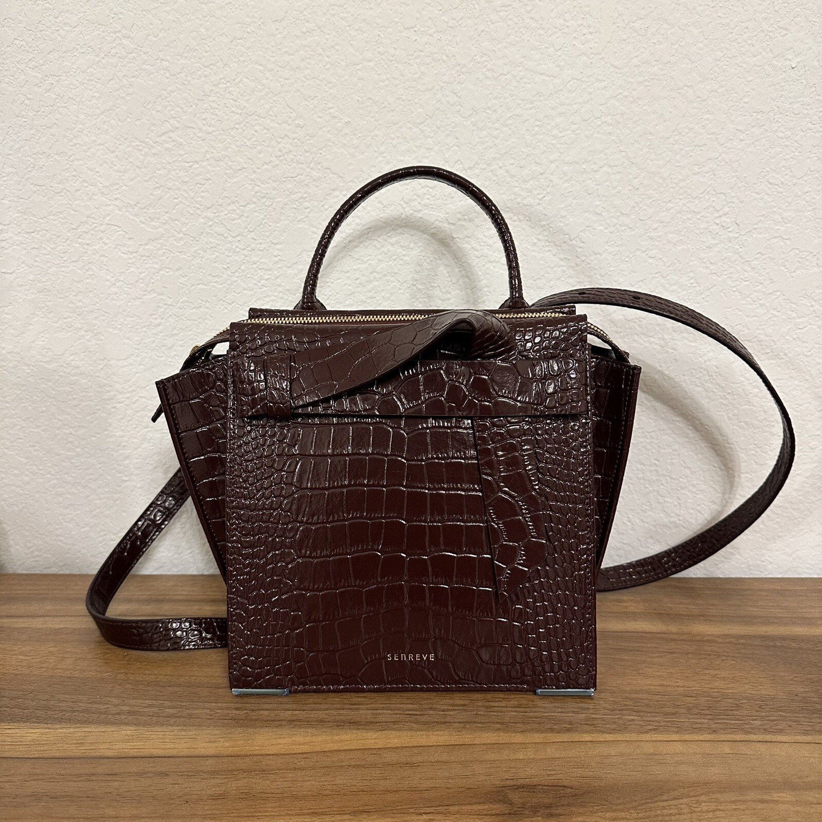Senreve Armonica Convertible Crossbody Backpack Red Merlot Croc Vegan NWOT image 6