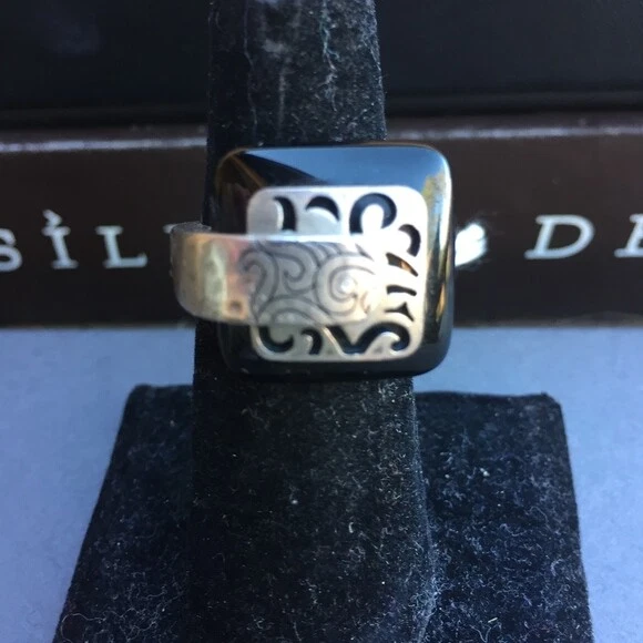 SILPADA 925 Sterling Silver Black Agate Blacktop Swirl Ring Size 7 Swirl R2390 - Image 4 of 4