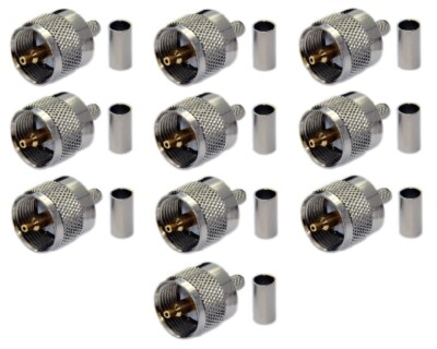 Tram Connector 10 Crimp 2-piece Connectors UHF Male PL259 for RG58 RG58U Coax Cable ...