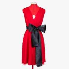 VALENTINO Silk Red Dress with Black Bow Size 38 2 S