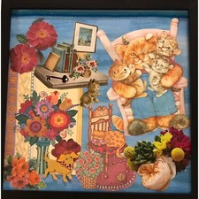 Retro Grandfather Cat  Kids Framed Handmade Collage Wall Art Kitschy Fun Decor
