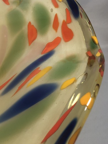 Murano Style Splatter Confetti 12” Art Glass Pedestal Centerpiece Bowl Gold Blue - Picture 6 of 12