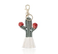 Handmade Cactus Macram  Keychain/Bag Charm Green With Rose Pink Pompom
