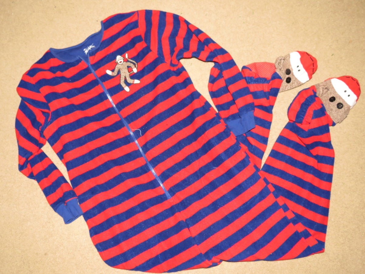 GREAT Nick Nora red blue striped 1-pc pjs sleeper pajamas adult S