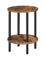 Round Side Table, 2-Tier End Table, Small Round 1 Rustic Brown + Black