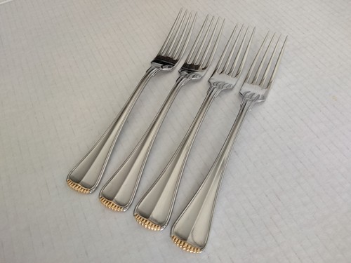 4pc Towle Germany Hamilton Gold Accent Stainless Dinner Forks 8 1/8" - Picture 4 of 8
