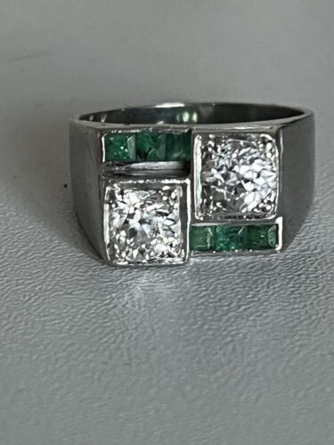6374- Anillo tanque placa o gris diamantes esmeraldas - Imagen 2 de 3