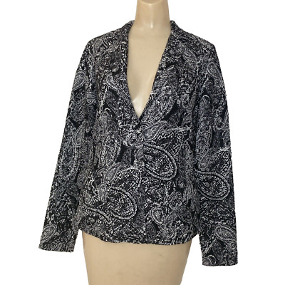 Chico's Travelers Black White Paisley Jacket Size 0 US Small stretchy
